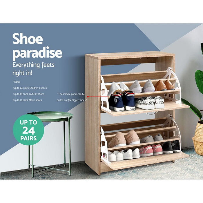 Shoe Cabinet Shoes Storage Rack 24 Pairs Organizer Shelf Cupboard Oak -Home Living Store - -