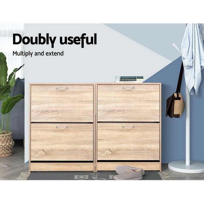 Shoe Cabinet Shoes Storage Rack 24 Pairs Organizer Shelf Cupboard Oak -Home Living Store - -
