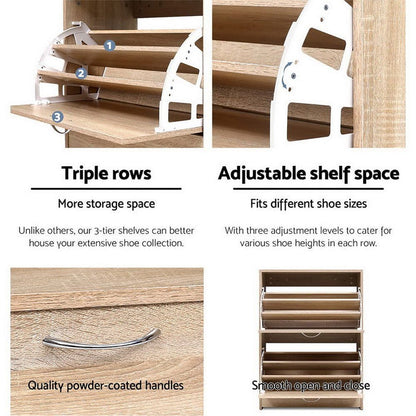 Shoe Cabinet Shoes Storage Rack 24 Pairs Organizer Shelf Cupboard Oak -Home Living Store - -