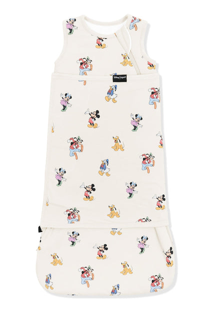 Sleep Bag Swaddler with Mickey Mouse and Friends print on an oat background