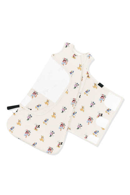 Adjustable swaddle wrap shown on an unswaddled Sleep Bag Swaddler in Mickey Mouse and Friends 1.0