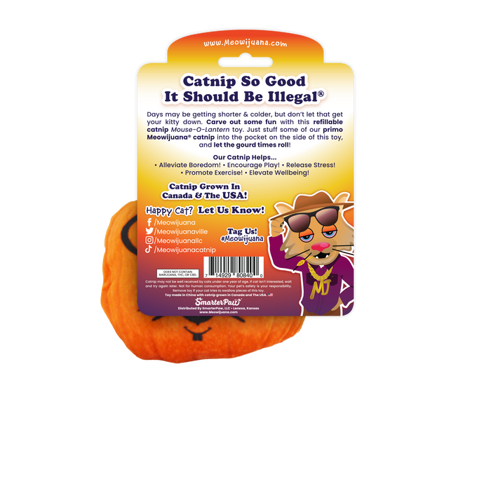 SmarterPaw | Meowijuana & Doggijuana - Meowijuana® Get Spooked Pumpkin Refillable Catnip Cat Toy - Dog.Dog.Cat.