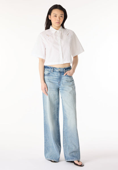 Buffalo Women Shirts White Woven Woven Short Sleeve Classic Collar Short Sleeve