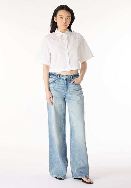 Buffalo Women Shirts White Woven Woven Short Sleeve Classic Collar Short Sleeve