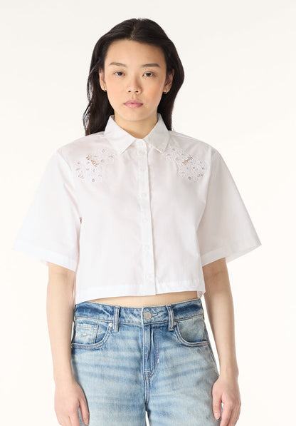 Buffalo Women Shirts White Woven Woven Short Sleeve Classic Collar Short Sleeve