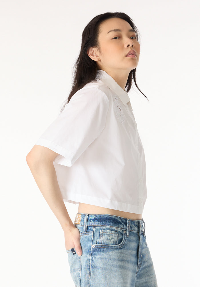 Buffalo Women Shirts White Woven Woven Short Sleeve Classic Collar Short Sleeve