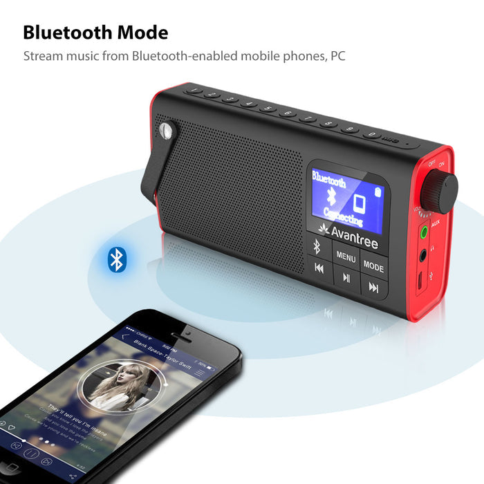 SP850 Portable Radio with Bluetooth Speaker, wirelessly streams music from phones, tablets, and PCs via Bluetooth.