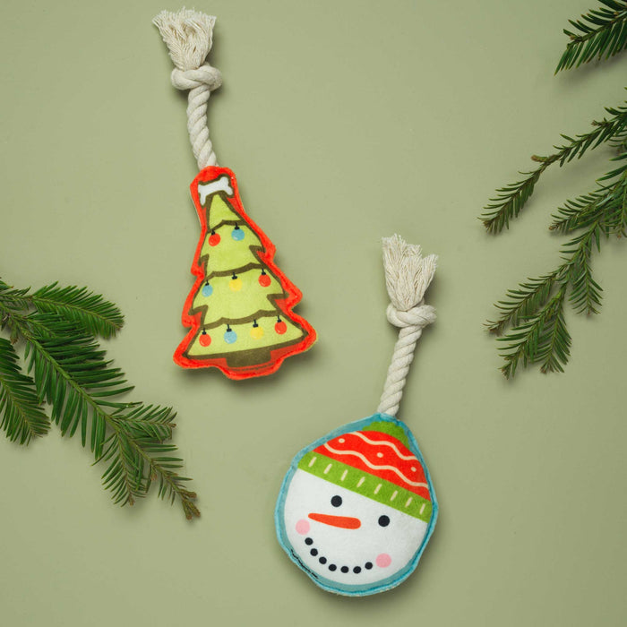Speckle and Spot by Ore’ Originals - Mini Dog Toy Set | Tree & Snowman - Dog.Dog.Cat.
