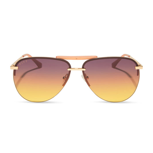 diff eyewear featuring the tahoe aviator sunglasses with a gold frame and inca gradient lenses front view