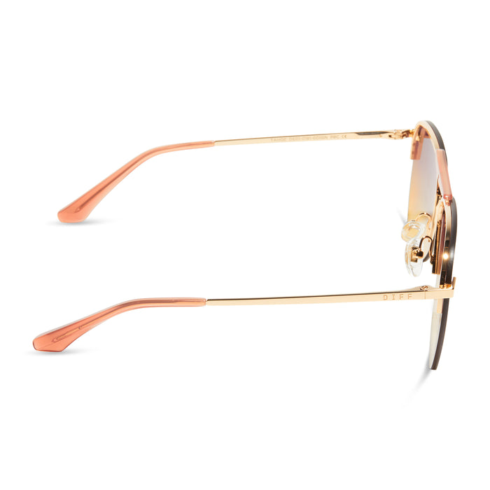 diff eyewear featuring the tahoe aviator sunglasses with a gold frame and inca gradient lenses side view
