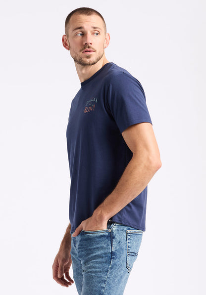 Buffalo Men T-Shirts Navy Knit Tees Short Sleeve Regular-Fit Crew Neck