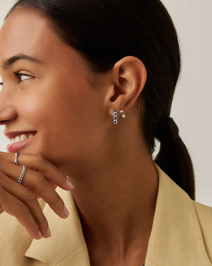Tennis Small Hoop Earrings | Sterling Silver/Sapphire Blue Nano-crystal Earrings Missoma