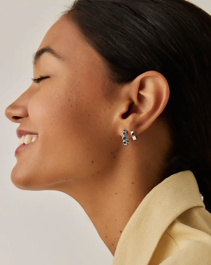 Tennis Small Hoop Earrings | Sterling Silver/Sapphire Blue Nano-crystal Earrings Missoma