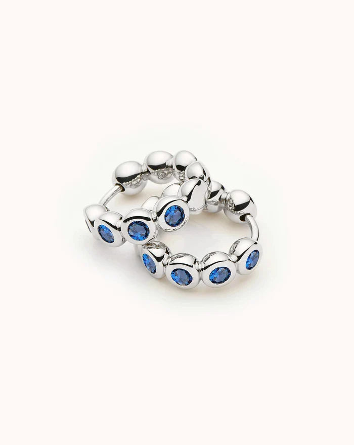 Tennis Small Hoop Earrings | Silver Plated/Sapphire Blue Nano-crystal Earrings Missoma
