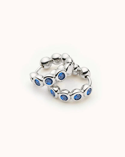Tennis Small Hoop Earrings | Silver Plated/Sapphire Blue Nano-crystal Earrings Missoma