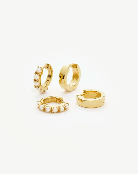 Chubby & Gemstone Huggies Set | 18k Gold Plated Vermeil / Pearl Earrings Missoma