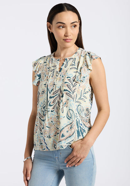 Buffalo Women Shirts White Woven Woven Short Sleeve Flutter-Sleeve Silhouette Lightweight Woven Feel