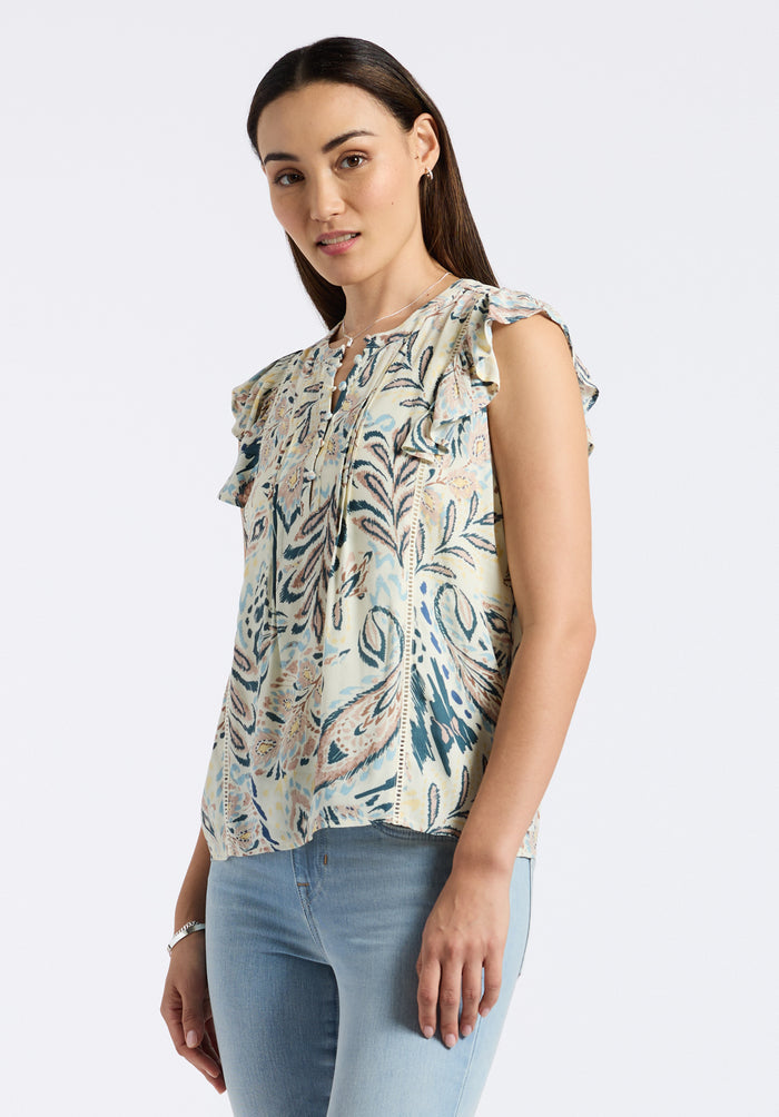 Buffalo Women Shirts White Woven Woven Short Sleeve Flutter-Sleeve Silhouette Lightweight Woven Feel