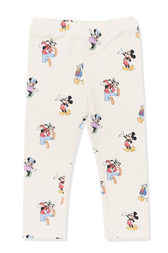 Toddler Leggings with Mickey Mouse and Friends print on an oat background