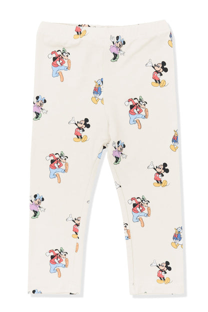 Toddler Leggings with Mickey Mouse and Friends print on an oat background