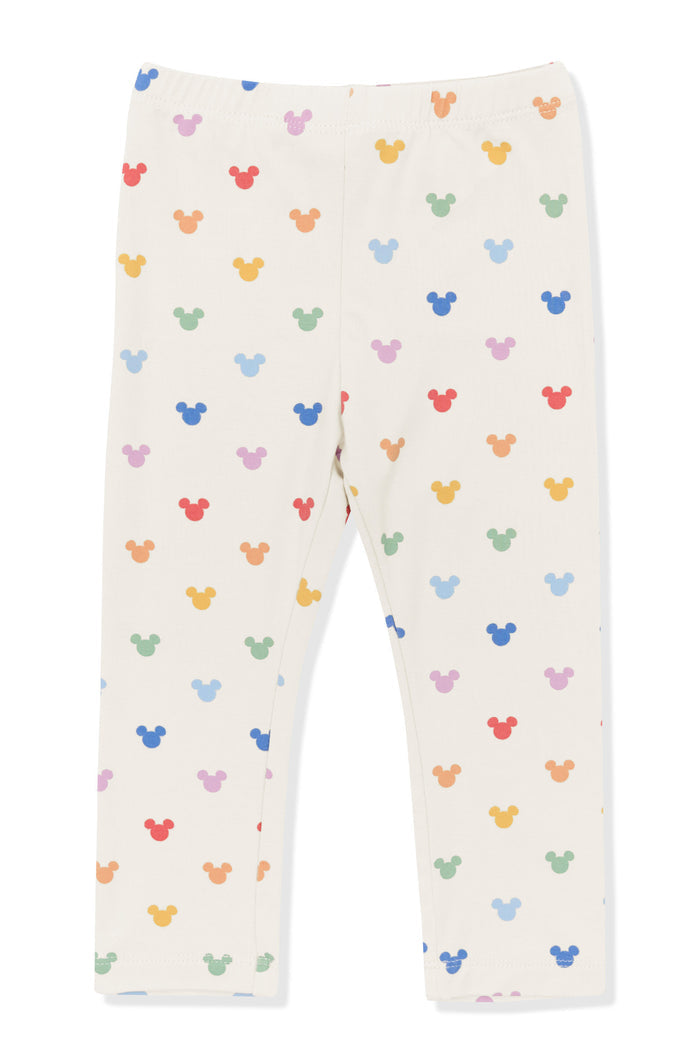 Toddler Leggings with Pastel Mickey Mouse pattern on an oat background