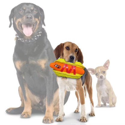 Tuffy Dog Toys VIP Products Funny Food Hot Dog Durable 2-in-1 Squeaky Dog Toy - Dog.Dog.Cat.