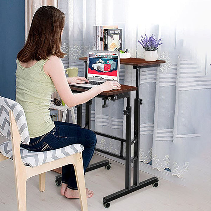 Twin Laptop Table Desk - Dark Wood -Home Living Store - -