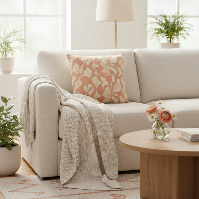 Urban Style Terracotta Leaves Cushion | 45x45cm