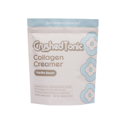 Packaging of Crushed Tonic Collagen Creamer Vanilla Bean on a white background