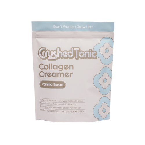 Packaging of Crushed Tonic Collagen Creamer Vanilla Bean on a white background