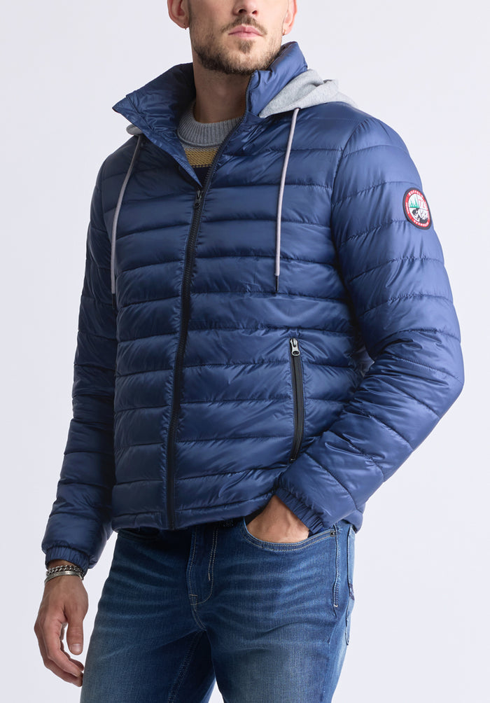 Buffalo Men Jackets Blue Woven Puffer Easy-Care Styling Versatile Everyday Wear