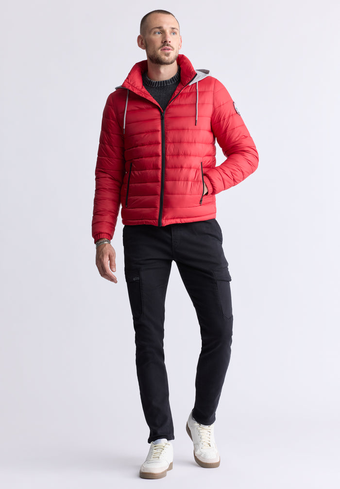 Buffalo Men Jackets Red Woven Puffer Easy-Care Styling Versatile Everyday Wear