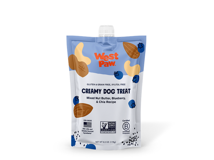 West Paw Nut Butter Dog Treat - Blueberry & Chia Seed - Healthy Creamy Treat - Dog.Dog.Cat.