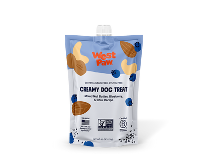 West Paw Nut Butter Dog Treat - Blueberry & Chia Seed - Healthy Creamy Treat - Dog.Dog.Cat.