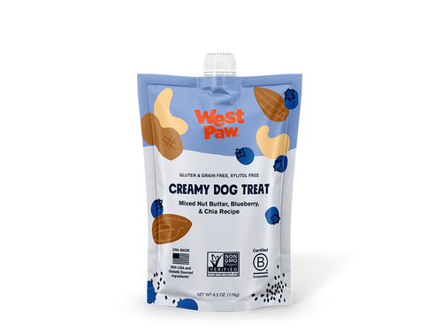 West Paw Nut Butter Dog Treat - Blueberry & Chia Seed - Healthy Creamy Treat - Dog.Dog.Cat.
