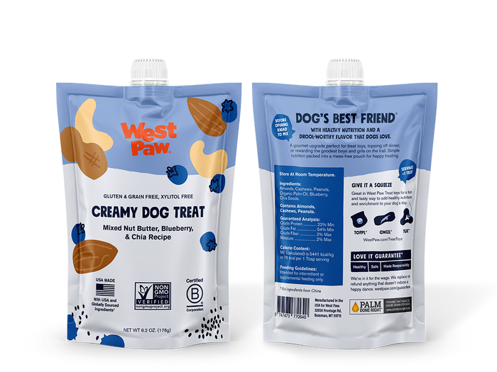 West Paw Nut Butter Dog Treat - Blueberry & Chia Seed - Healthy Creamy Treat - Dog.Dog.Cat.