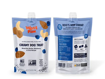 West Paw Nut Butter Dog Treat - Blueberry & Chia Seed - Healthy Creamy Treat - Dog.Dog.Cat.