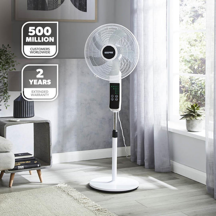 White 16" Digital Pedestal Fan With Remote Control 60W