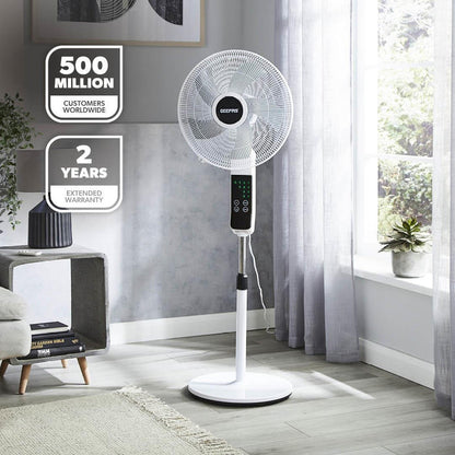 White 16" Digital Pedestal Fan With Remote Control 60W