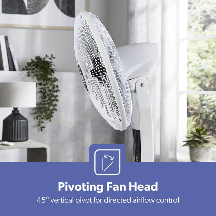 White 16" Digital Pedestal Fan With Remote Control 60W