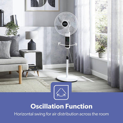 White 16" Digital Pedestal Fan With Remote Control 60W
