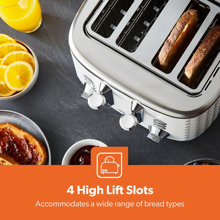 White Short Diamond Four-Slice Toaster and Kettle Set