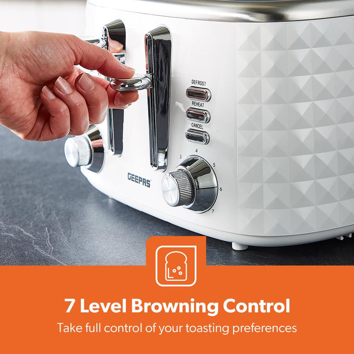 White Short Diamond Four-Slice Toaster and Kettle Set