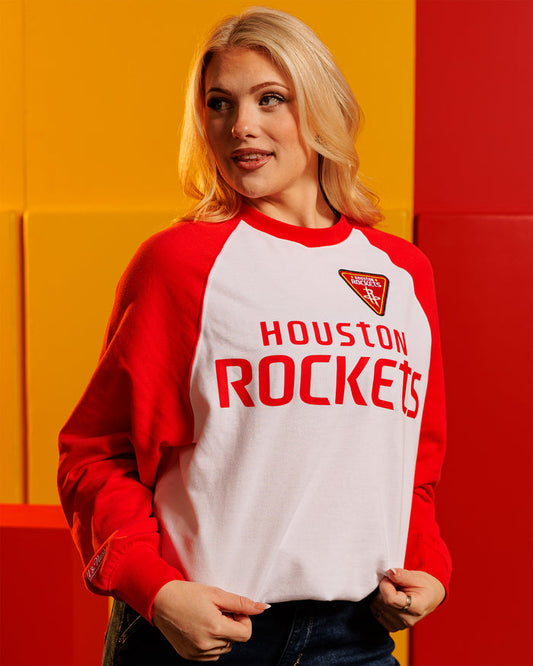 Women's Houston Rockets Mitchell & Ness Head Coach Raglan Crewneck Sweatshirt