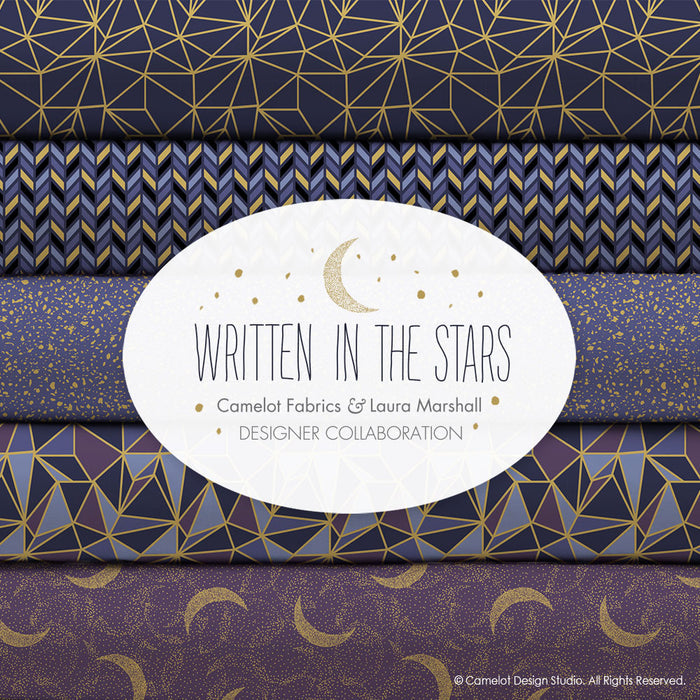 Written in the Stars Navy Granite Metallic Fabric, Camelot