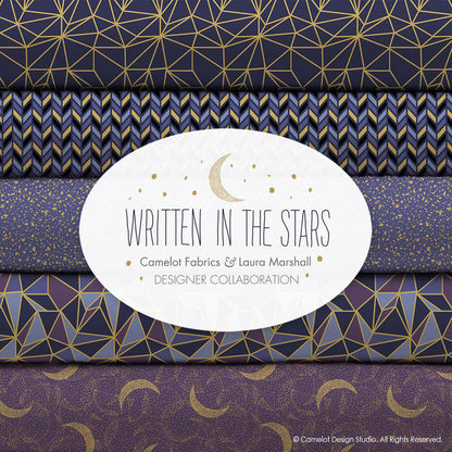 Written in the Stars Navy Granite Metallic Fabric, Camelot