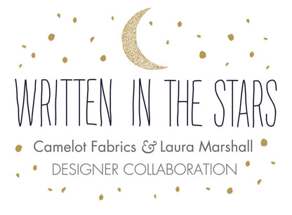 Written in the Stars Navy Granite Metallic Fabric, Camelot