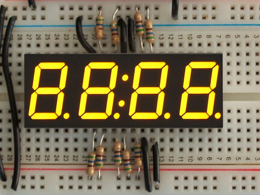 Yellow 7-segment clock display - 0.56" digit height by The Pi Hut - The Pi Hut