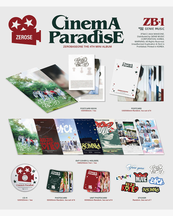 ZEROBASEONE - 4TH MINI ALBUM [CINEMA PARADISE] (ZEROSE Ver.) (7 Versions)